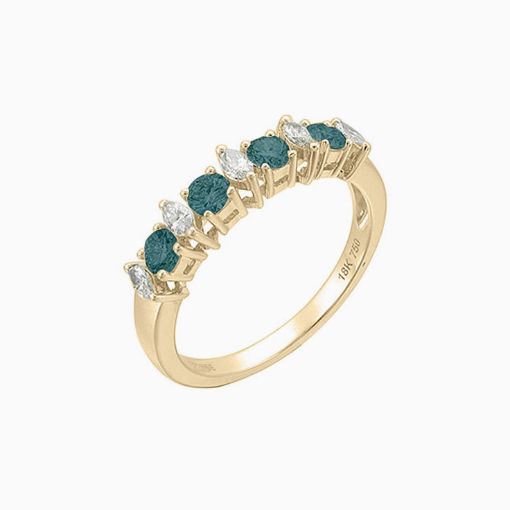 Teal Montana Sapphire Marquise and Round wedding Ring