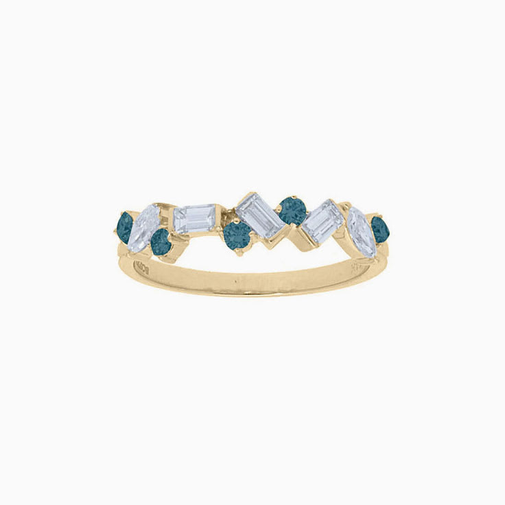 Teal Montana Sapphire Round and Baguette Diamond Band