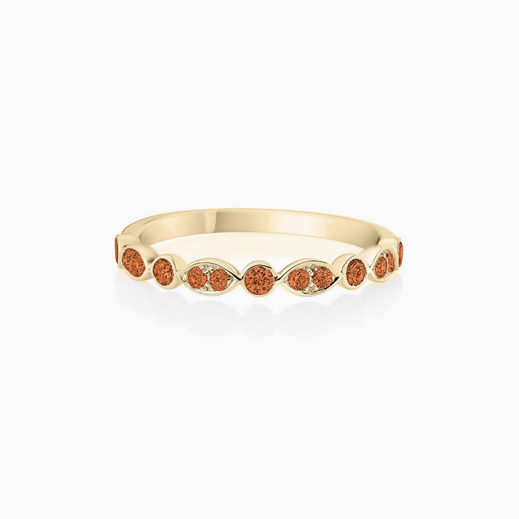 Orange Sapphire Round diamond petite Wedding Ring