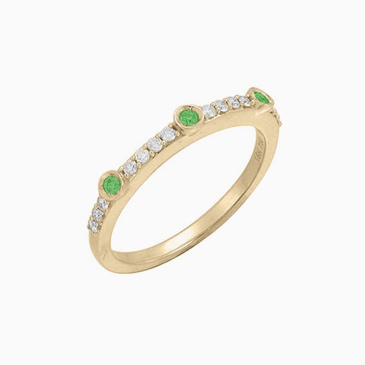Tsavorite Fine Round Diamond Wedding Ring