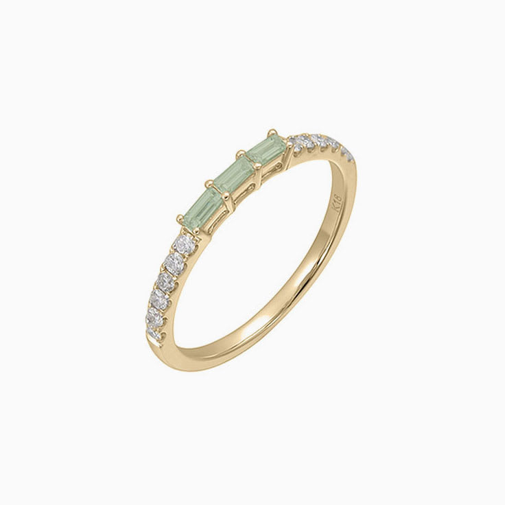 Green Amethyst Claw set baguette diamond ring