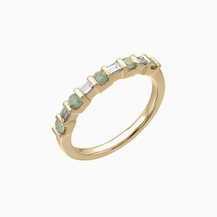 Green Amethyst Partial Bezel set Wedding Ring