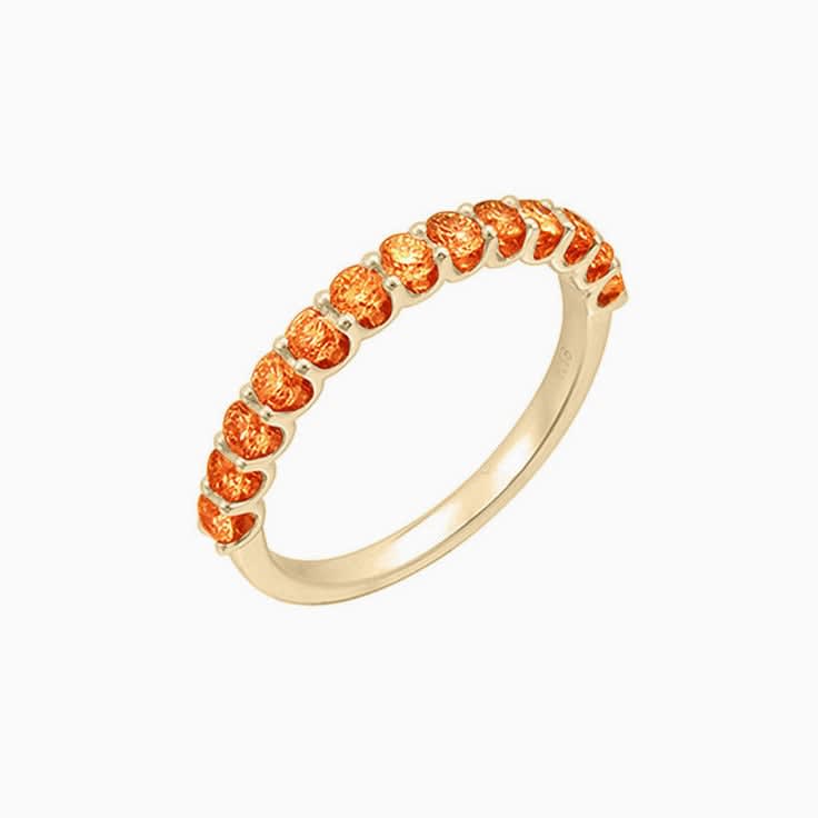 Spessartite Round Diamond in a claw Wedding ring