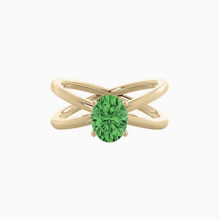 Tsavorite Oval Diamond On A Crossover Shank