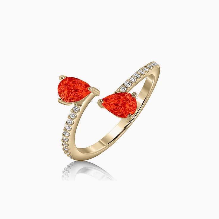 Fire Opal Double pear diamond ring