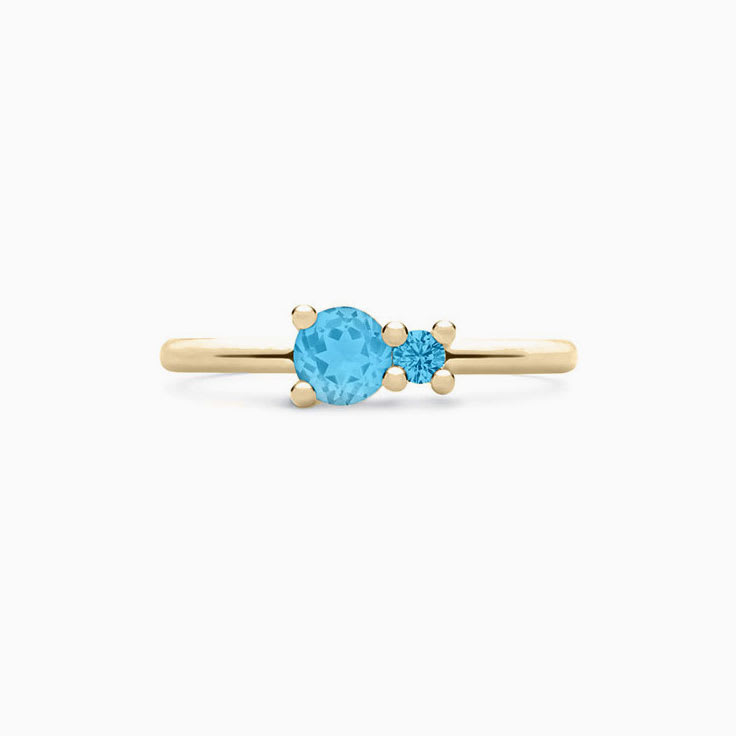 Round Swiss blue topaz Gemstone And Diamond Ring
