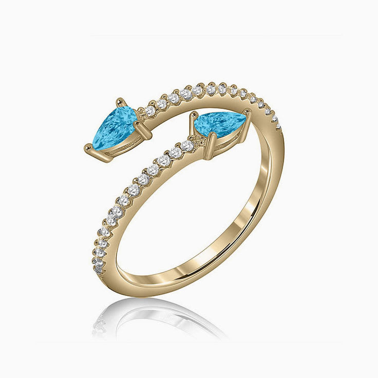 Swiss blue topaz pear diamond cuff ring