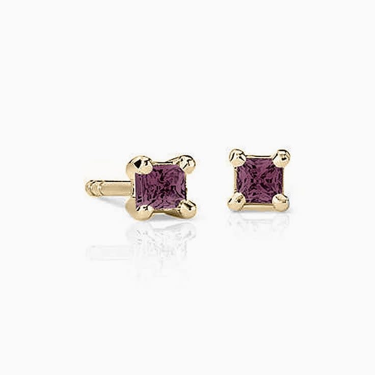 Rhodolite Garnet Princess cut diamond studs