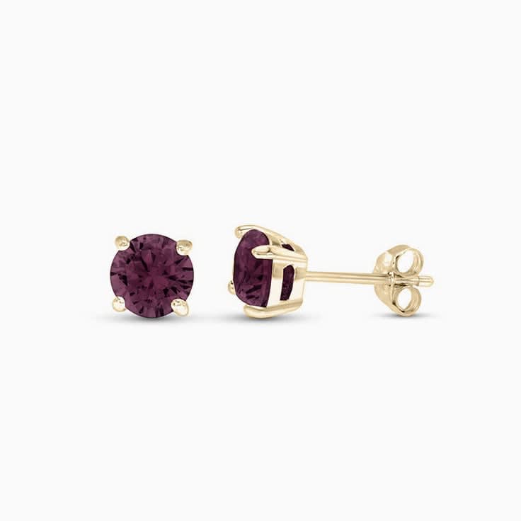 Rhodolite Garnet Round Diamond studs
