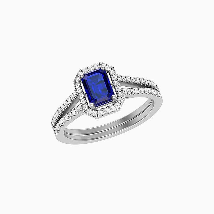 Blue Sapphire With Halo Engagement Ring