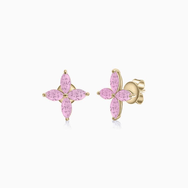 Kunzite Four marquise diamond studs