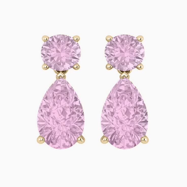 Kunzite Pear And Round Diamond Earrings