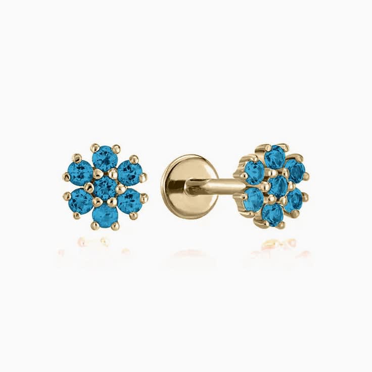 Enhanced Blue Floral Diamond Studs