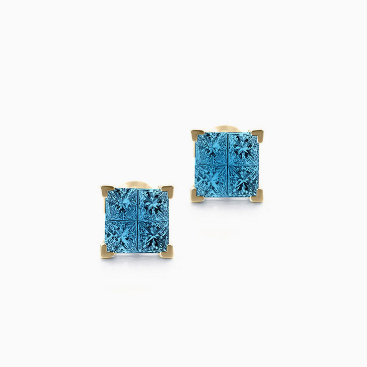Enhanced Blue Princess cut diamond studs
