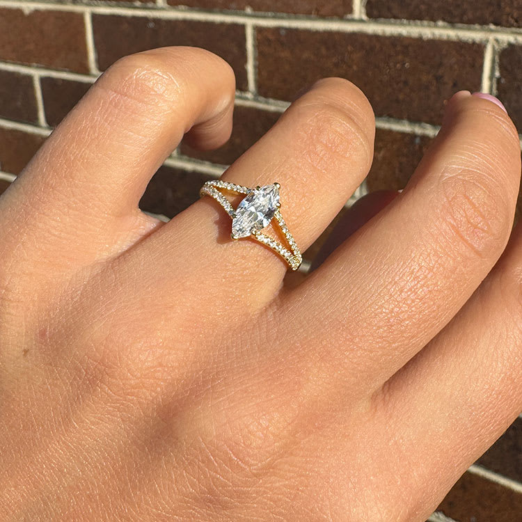 Lab marquise diamond on a split band engagement ring