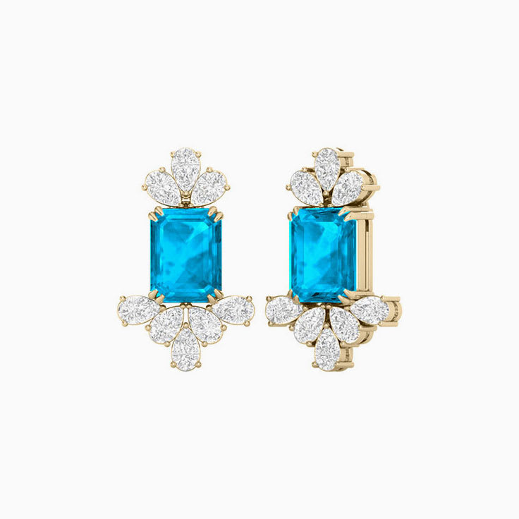 swiss blue topaz and White Diamond Earrings