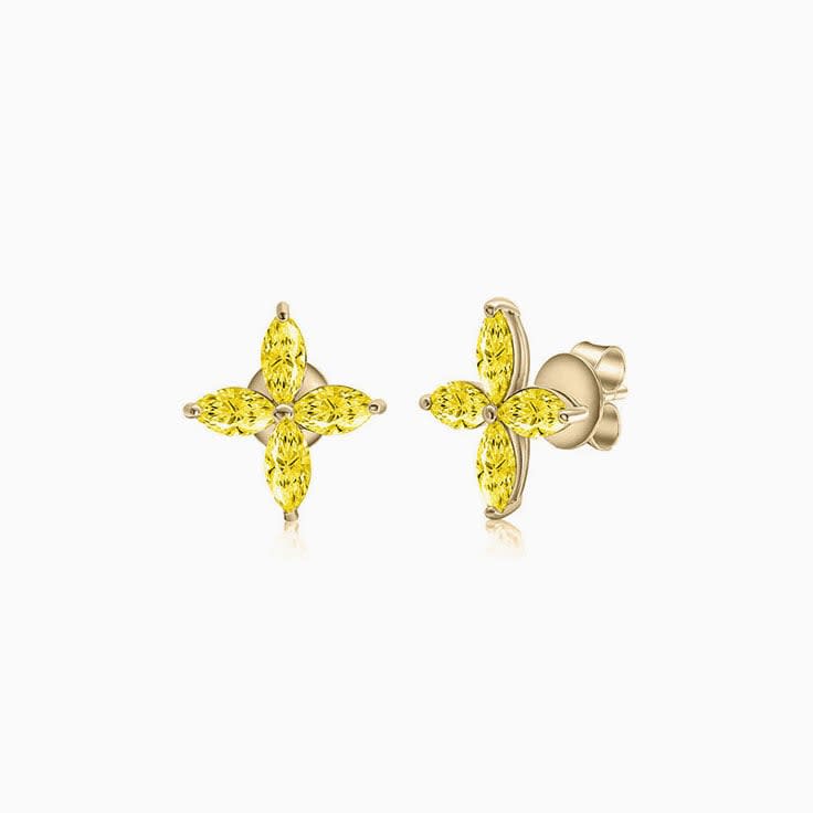 Yellow Sapphire Four marquise diamond studs