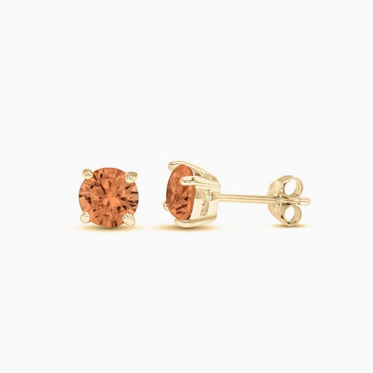 Orange Sapphire 1 Carat Round Diamond studs