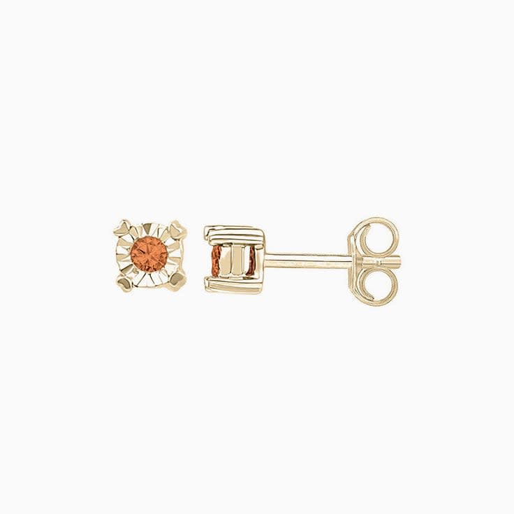 Orange Sapphire Diamond Solitaire Studs