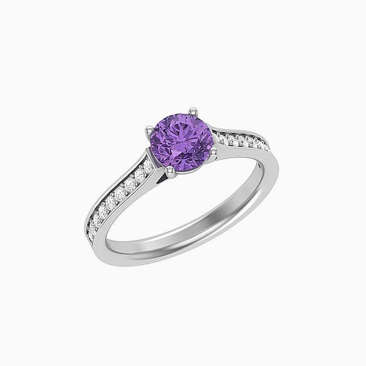Round Amethyst Diamond Ring