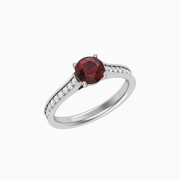 Round Red Garnet Diamond Ring