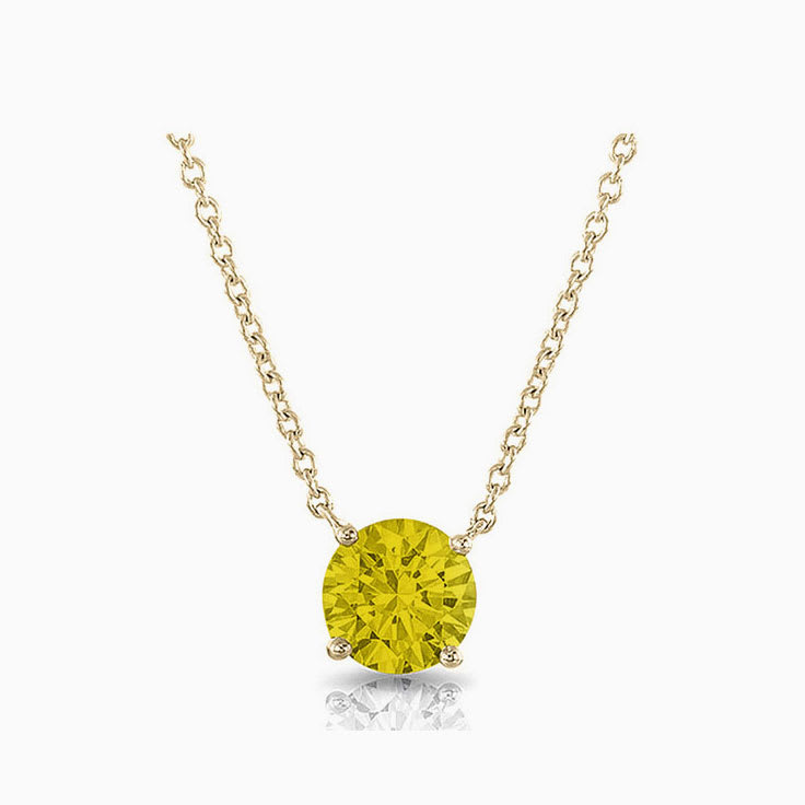 Yellow Sapphire Diamond Solitaire Necklace