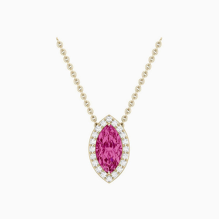 Half carat Classic marquise halo Pink Sapphire necklace
