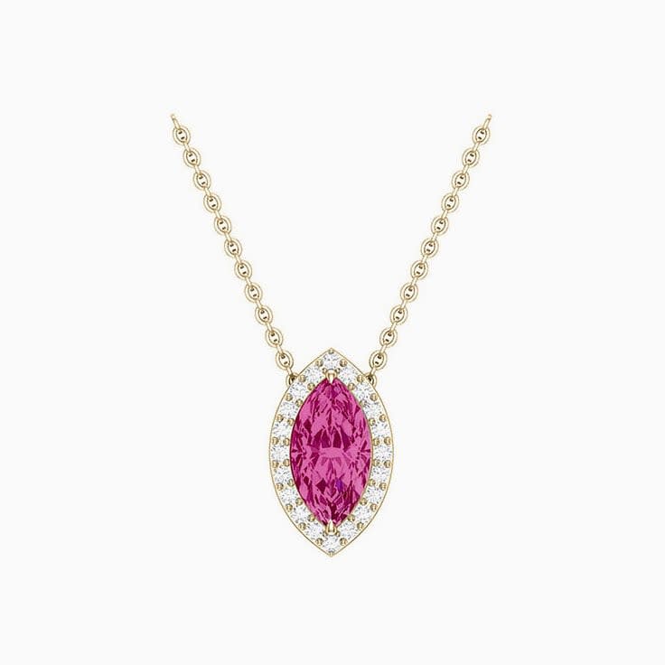 Half carat Classic marquise halo Pink Sapphire necklace