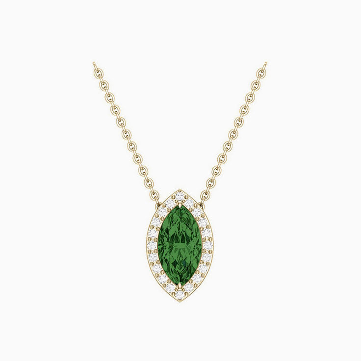 Half carat Classic marquise halo Green Sapphire necklace