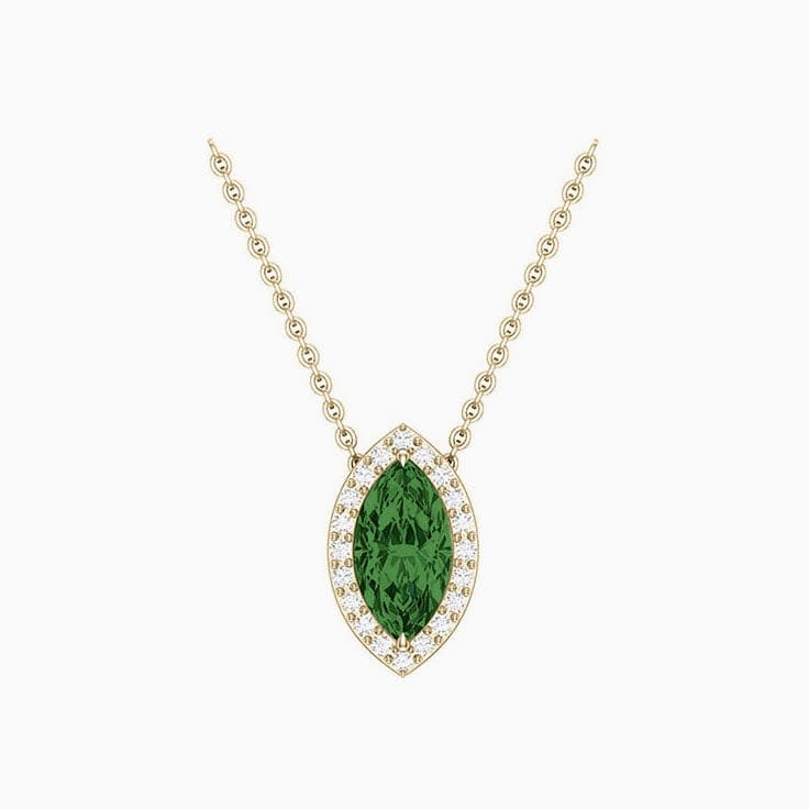 Half carat Classic marquise halo Green Sapphire necklace
