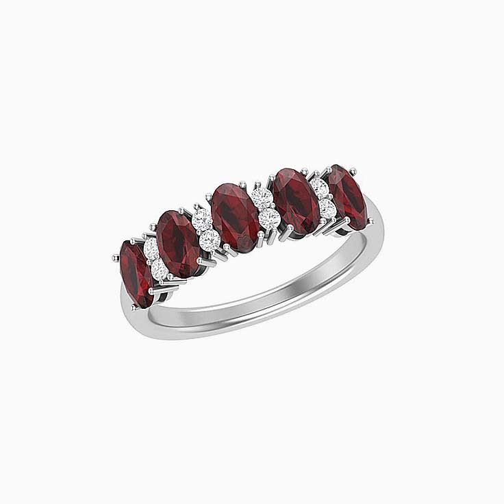 Oval Red Garnet And Diamond Ring