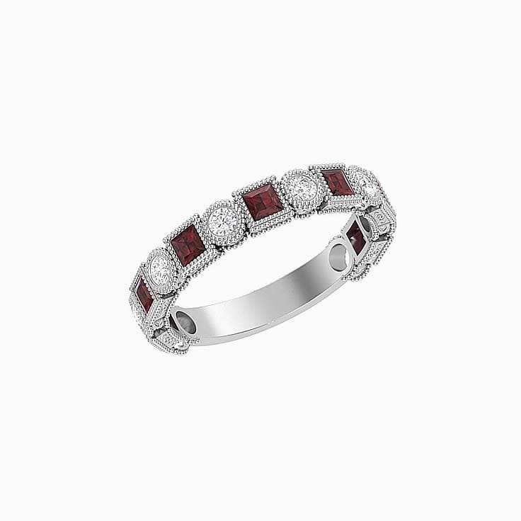 Art Deco Red Garnet Diamond Ring