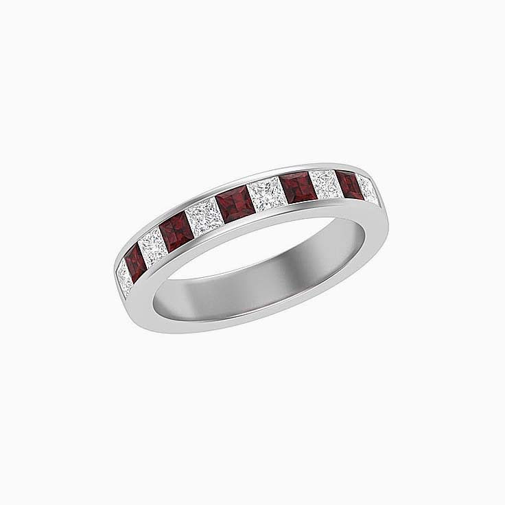 Princess Cut Red Garnet And Diamond Ring