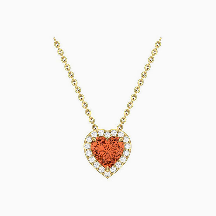 Orange Zircon Half carat Classic heart halo diamond necklace