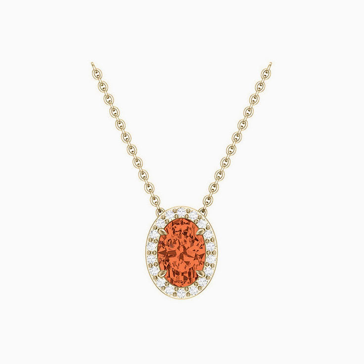 Orange Zircon Half carat Classic oval halo diamond necklace