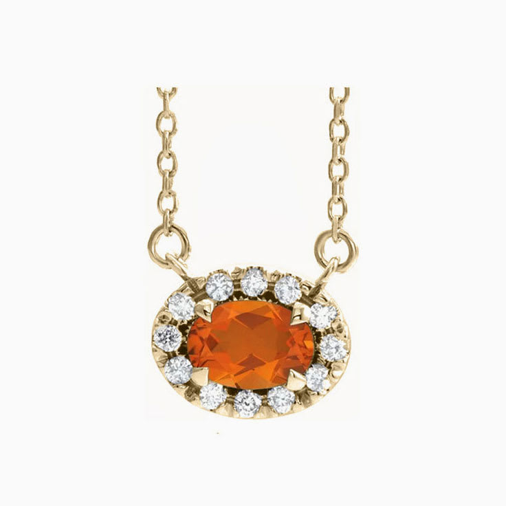 Orange Zircon halo Diamond Necklace