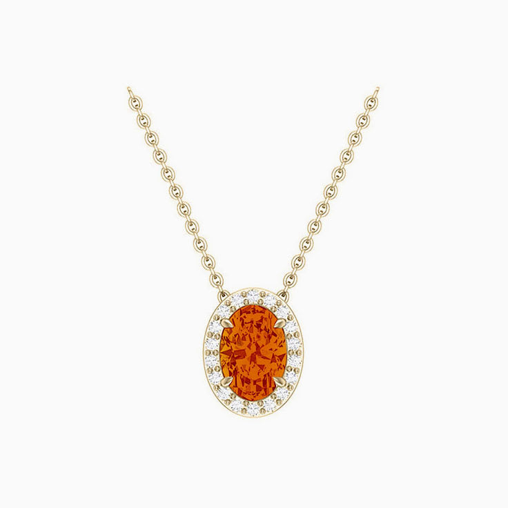 Spessartite Half carat Classic oval halo diamond necklace