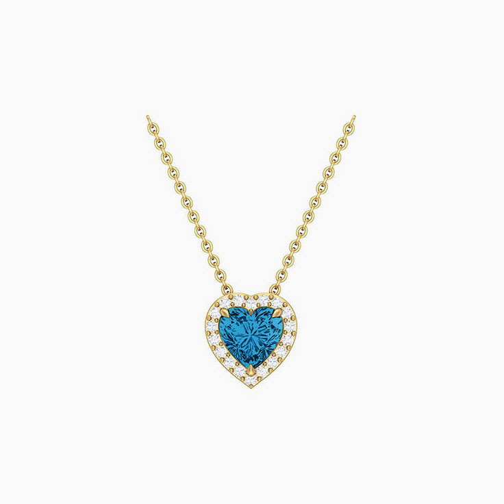 Half carat Classic heart halo Enhanced Blue Diamond necklace