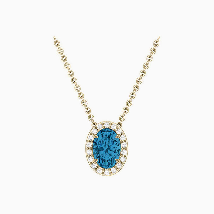 Half carat Classic oval halo Enhanced Blue Diamond necklace