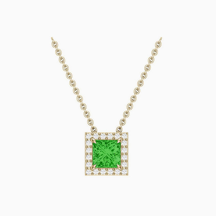 Tsavorite Half carat Classic princess halo diamond necklace