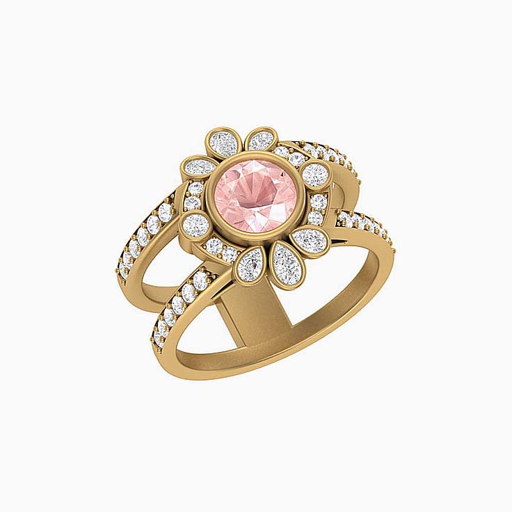 Morganite & Diamond Flower ring