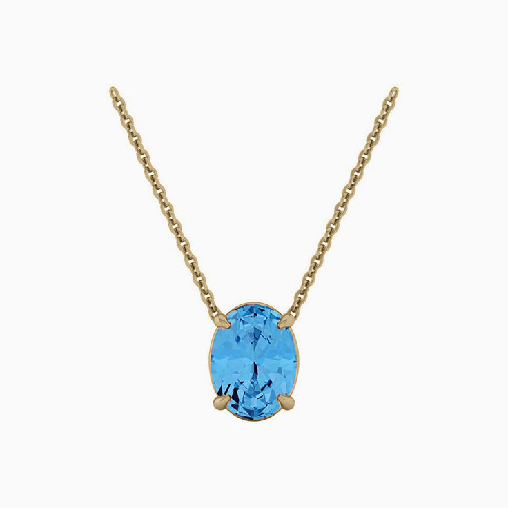 Swiss blue topaz oval Solitaire Necklace