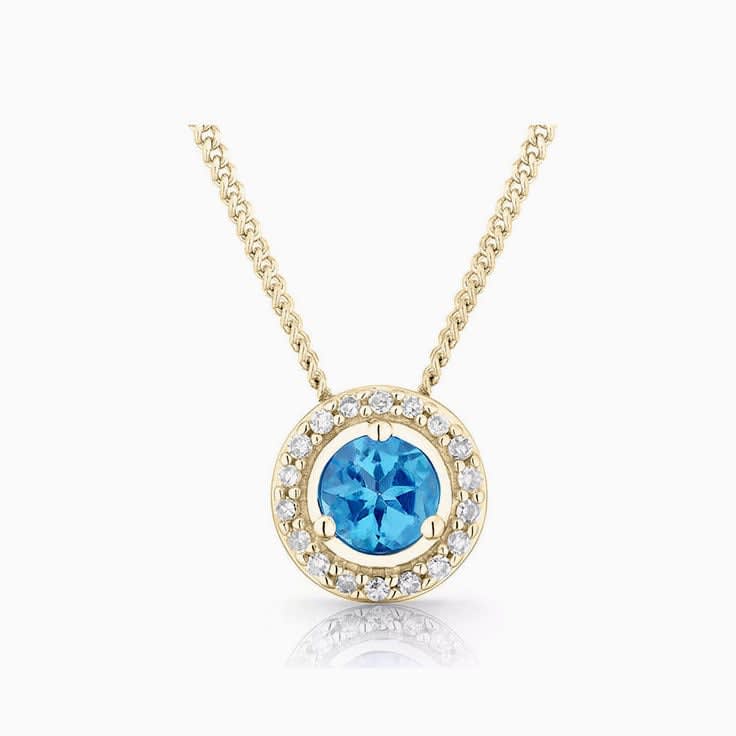 Swiss blue topaz With Diamond Halo Pendant
