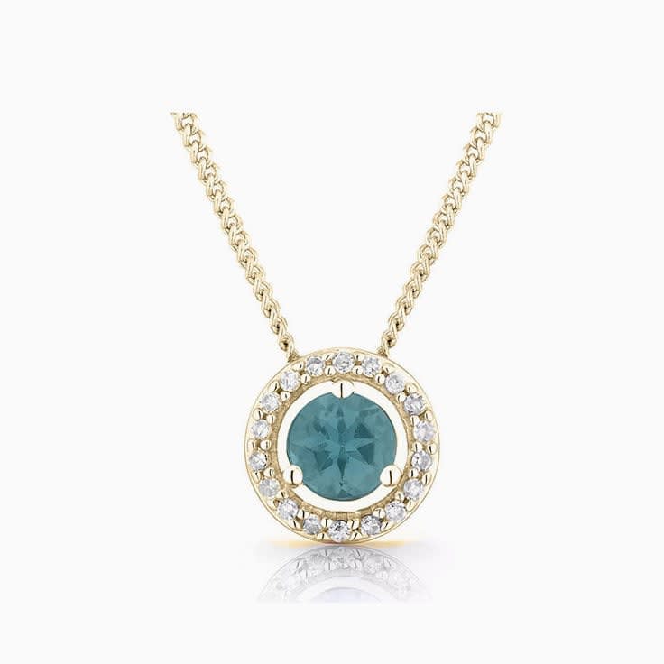 Blue Zircon With Diamond Halo Pendant