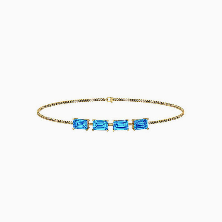 swiss blue topaz Lab emerald cut diamond bracelet