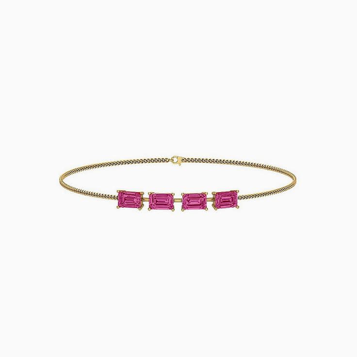 Pink Sapphire Lab emerald cut diamond bracelet