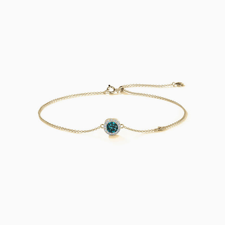 Lab Blue Diamond Bracelet With Fine Halo