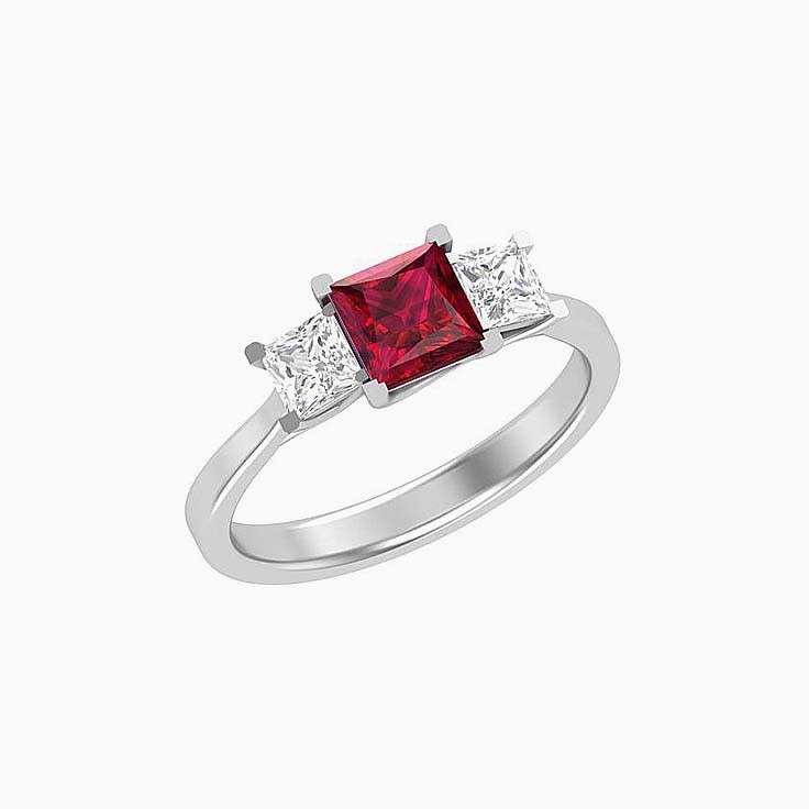 Red Ruby trilogy ring 18ct