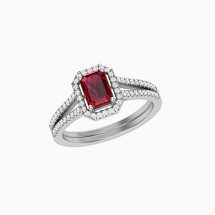 Red Ruby With Halo Engagement Ring