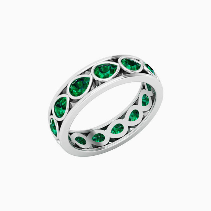 Pear Cut Green Lab grown Emerald Eternity Ring